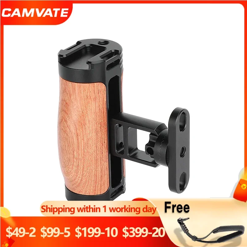 

CAMVATE Camera Wooden Handgrip Shoe Handle with Rosette Adapter &1/4" Mount For Sony Nikon Canon Panasonic Camera Cage Video Rig
