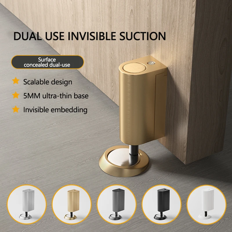 ที่กั้นประตูทำจากสังกะสีอัลลอยดูดประตูแบบไม่เจาะรูตัวดูดที่มองไม่เห็นดูดประตูแม่เหล็กที่แข็งแรงสำหรับห้องน้ำอุปกรณ์ 1