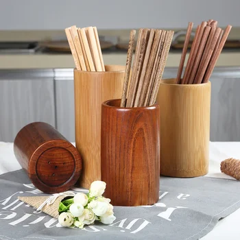 Bamboo Wooden Chopstick Cylinder Tableware Drainage Chopstick Rack Kitchen Storage Container Bamboo Restaurant Supplies 1
