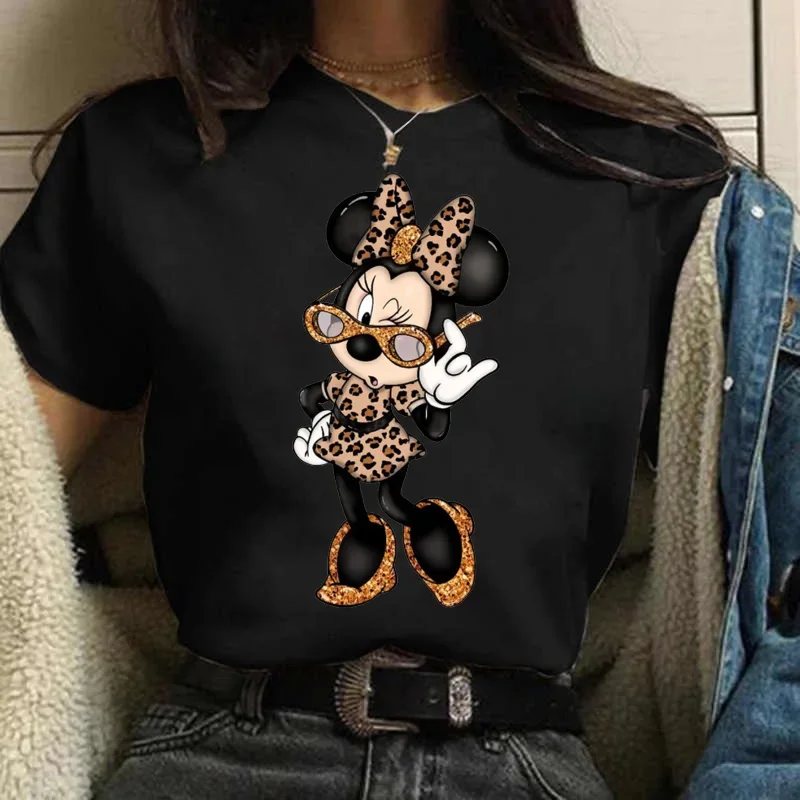 

Kawaii Leopard Minnie Mouse Cartoon T Shirt Women Minnie Mouse Cute Tshirt Harajuku 90s T-shirt Graphic Tops Female