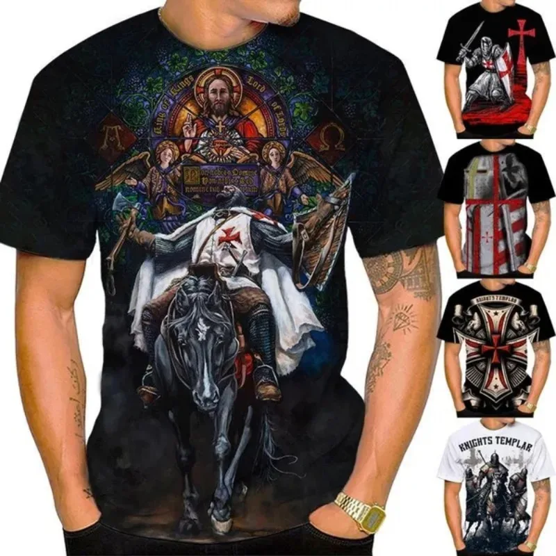 

Sacred Crusades Pattern Tshirt Knights Templar Print 3d T-shirt Men's Cosplay Men's Clothing T-shirt for Men Short Sleeve Tshirt