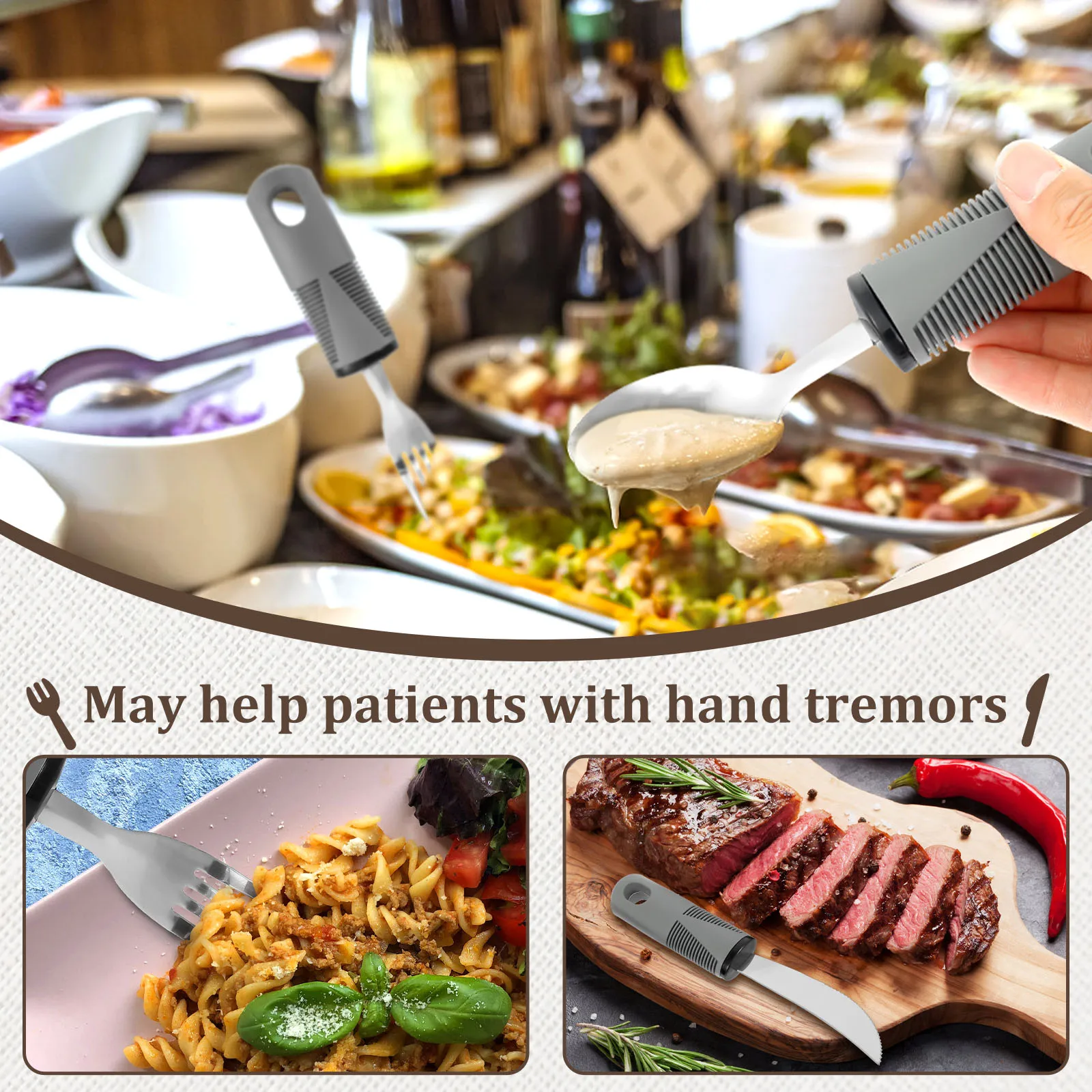 Camping Utensil Set Stainless Steel Adaptive Cutlery with Fork Spoon for Elderly Outdoor Camping Anti Shake Weak Hand Grip Tools