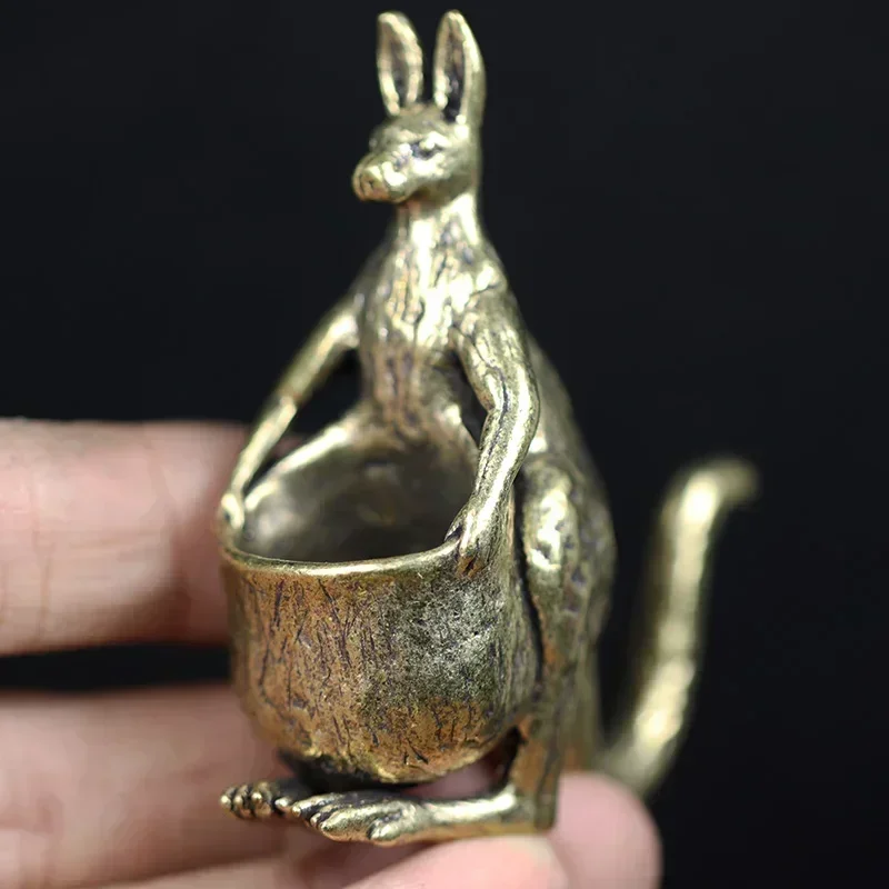 Solid Brass Kangaroo Statue Desk Ornament Retro Copper Animal Miniature Figurine Decoration Gifts Home Decors Crafts Accessories