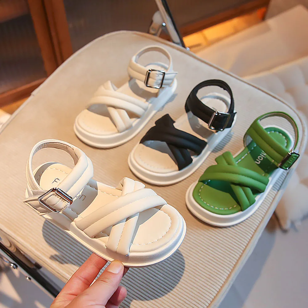 

Summer Sandals For Girls Korean Style PU Leather Beach Shoes Non-slip Soft-soled Princess Shoes Birthday Party Footwear
