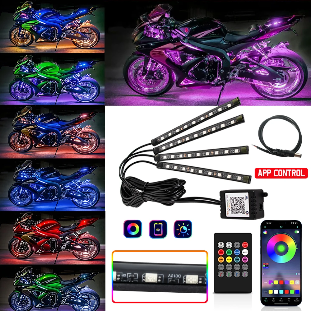 Motorcycle Atmosphere Underglow Lights LED Light Kits App Remote Control RGB Waterproof for Yamaha BMW Harley Suzuki