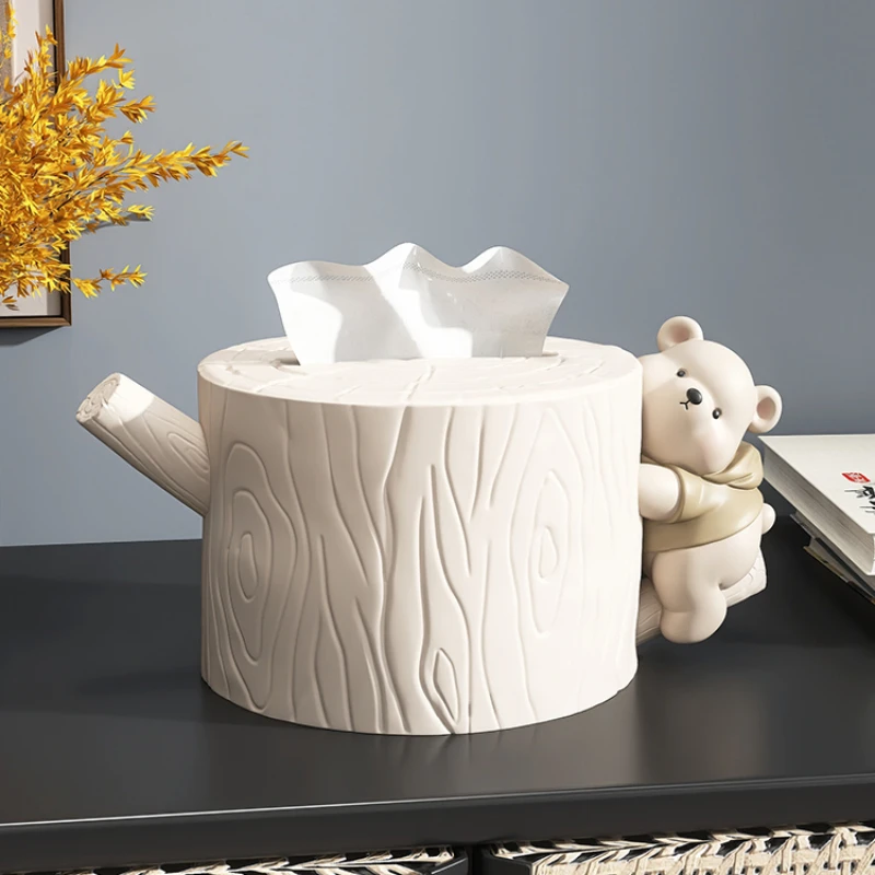 

Whimsical Bear-Shaped Tissue Box Home Organizer with Drawer Creative Paper Storage for Desk Light Luxury Home Decor