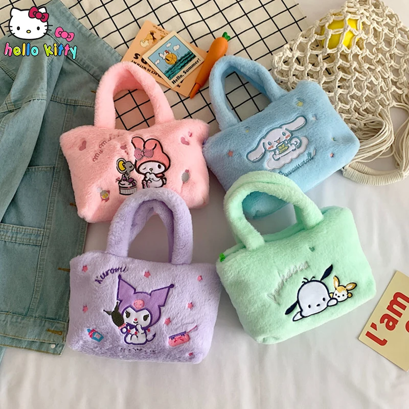 

Sanrio Hello Kitty Plush Handbag Kuromi My Melody Cute Cartoon Casual Large Capacity Multi Functional Plush Bag Cosmetic Storage