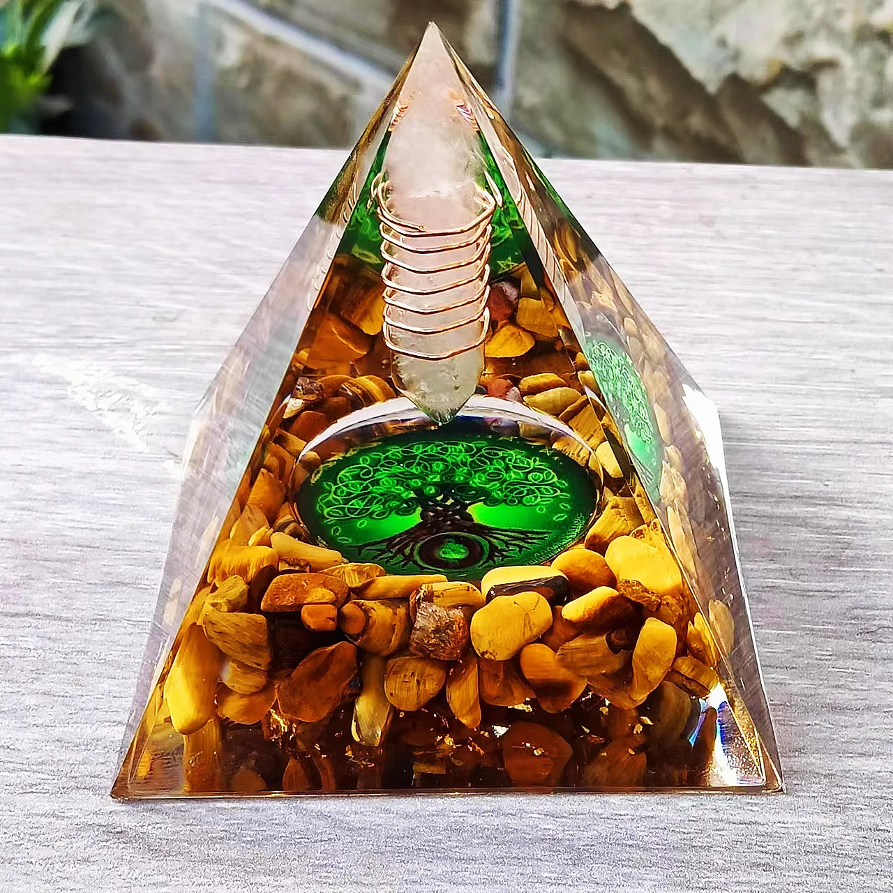 

Energy Generator Orgone Pyramid Amethyst Peridot Healing Natural Crystal Reiki Chakra Generator Orgonite Pyramid Meditation Tool