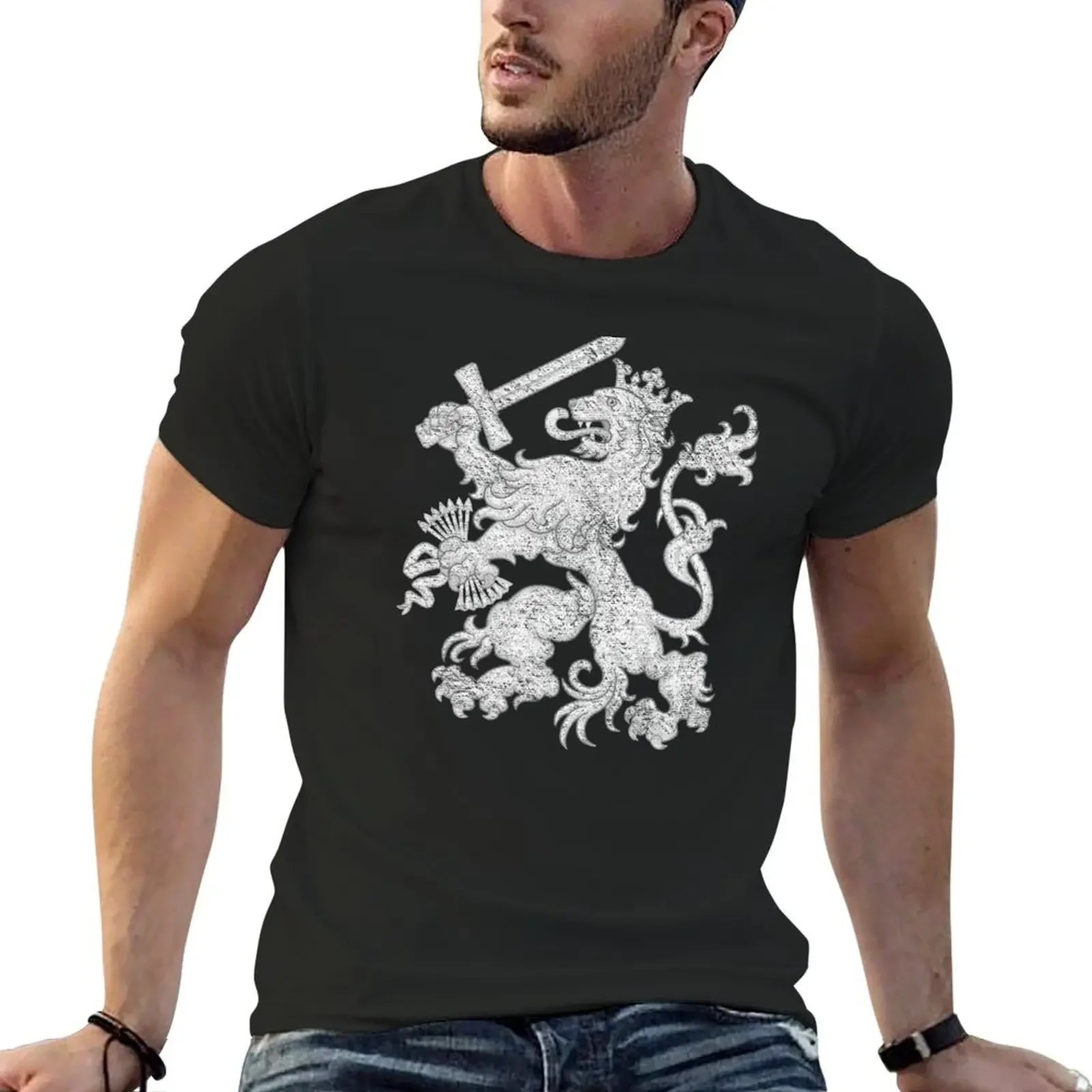 

NETHERLANDS COAT OF ARMS LION HOLLAND DUTCH (DISTRESSED WHITE) T-shirt funnys korean fashion t shirt men
