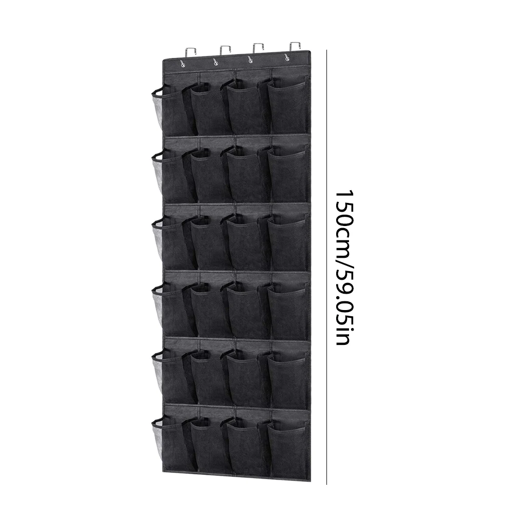 24 Pocket Durable Nonwoven Fabric Hanging Shoe Organizer Rack with Clear View Pockets and Metal Hooks for Space Saving Storage 5