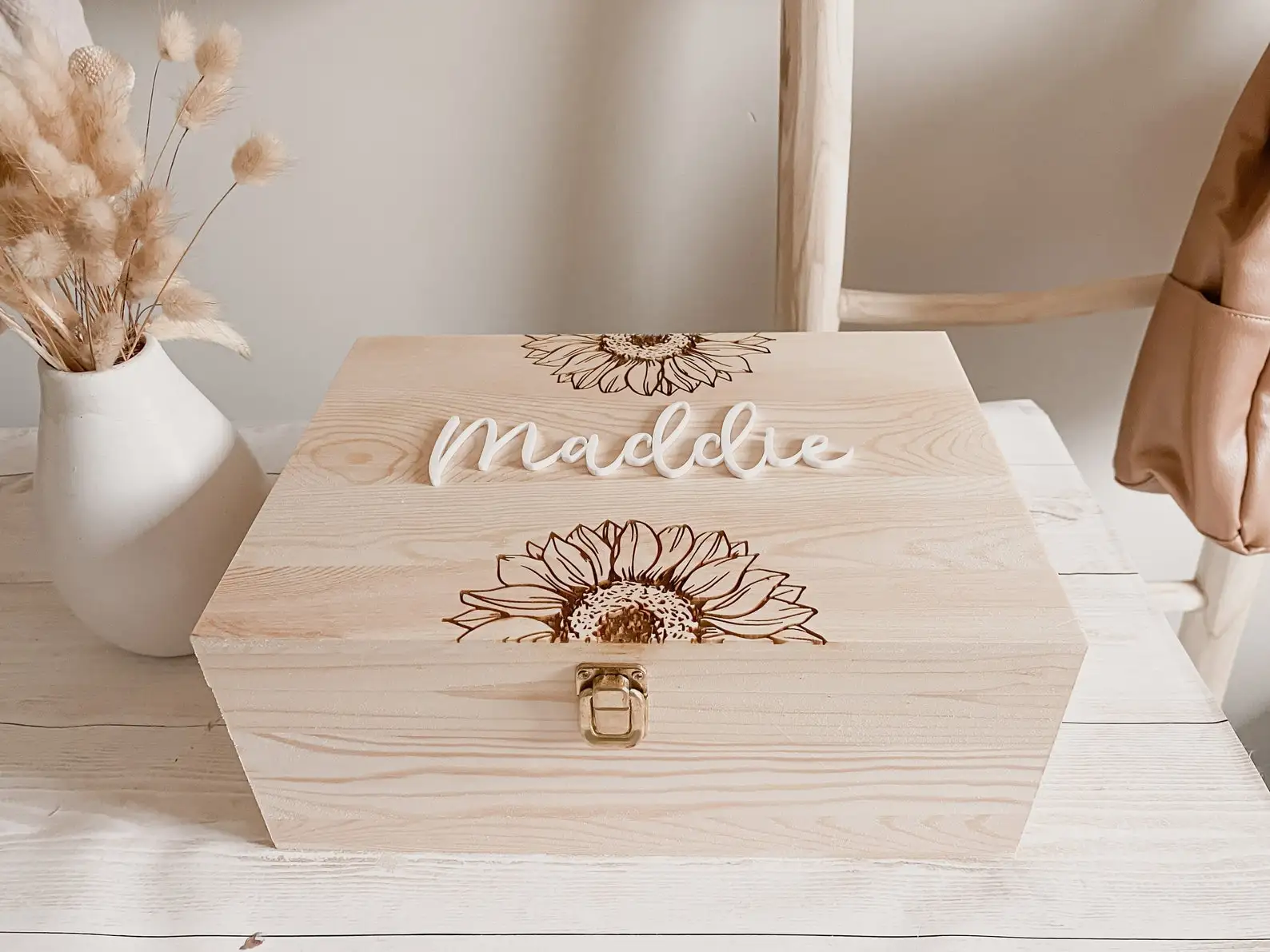Custom Baby Keepsake Box Wood Engraved With Acrylic Name Newborn