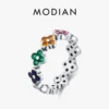 MODIAN 925 Sterling Silver Sweet Rainbow Color Zirconia Lucky Four Leaf Clover Fashion Finger Rings For Women Fine Jewelry 1