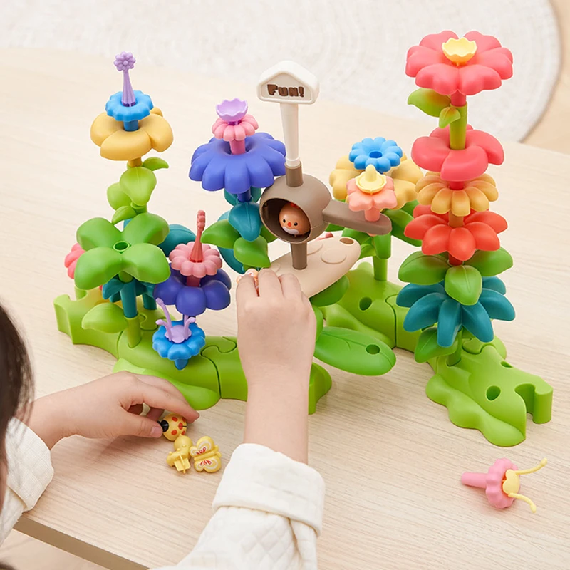42-93PCS DIY Flower Garden Building Blocks Assembly Brick Rainbow Stacking Construction Set Educational Toys for Toddlers Girls