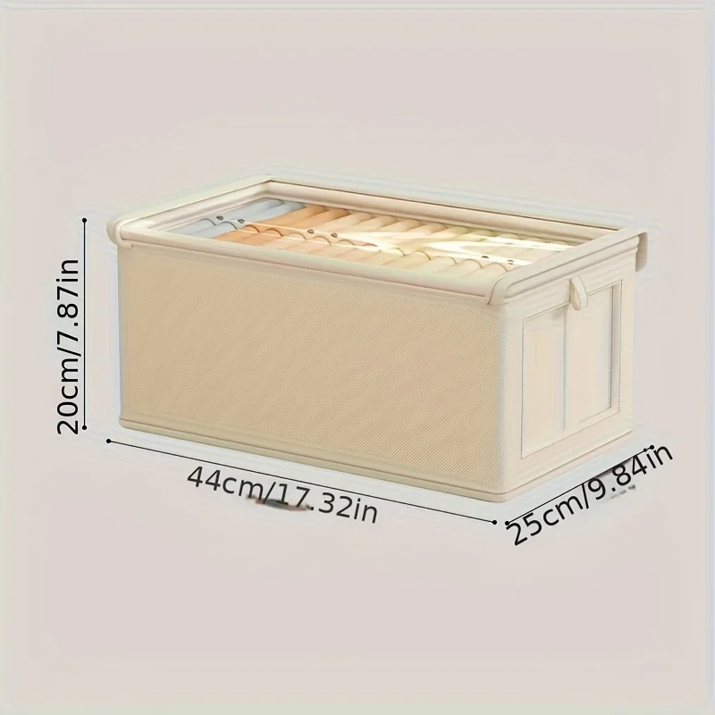Canvas Storage Box with Transparent Window Strip - Foldable Clothing Organizing Box for Home Wardrobe Sorting