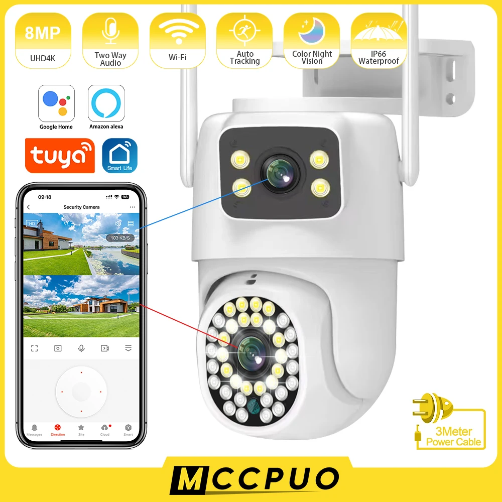 

Камера Наружного видеонаблюдения Mccpuo 4K, 8 Мп, PTZ, Wi-Fi