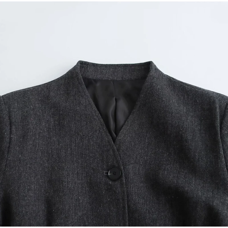 Elegant Single-breasted Blazer Coat Women 2025 Spring Long Lantern Sleeve Suit Jacket Female 2025 Vintage Office Lady Outerwear
