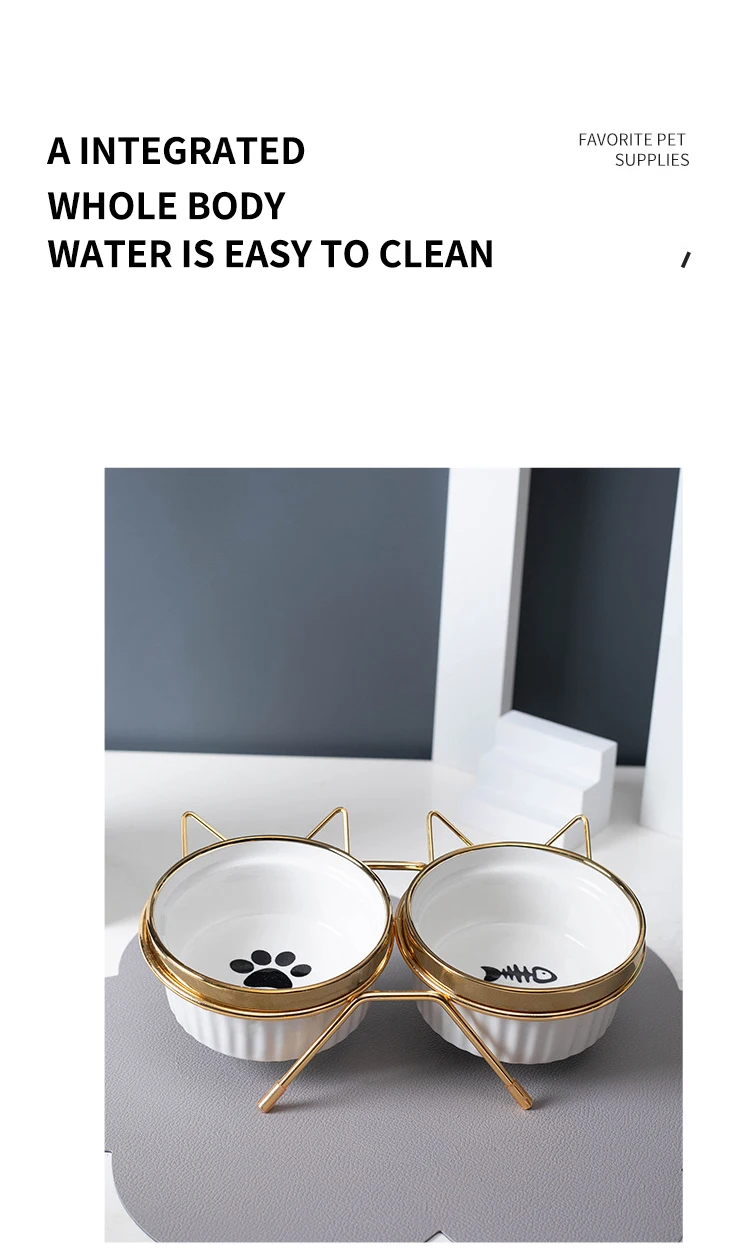 Title 14, Ulmpp Cat Ceramic Bowl Pet Feede with Metal Sta...