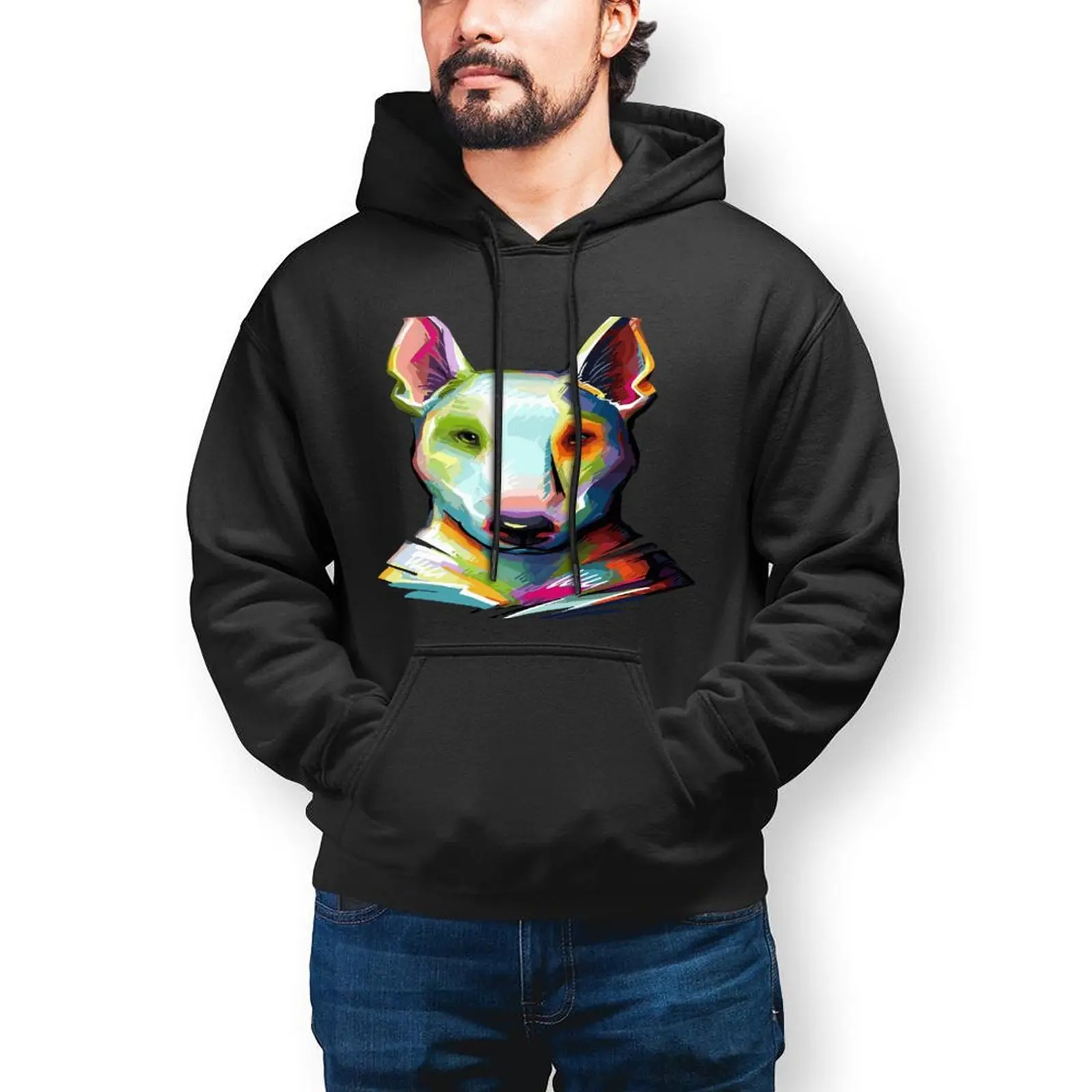 

Bull Terrier Loose Hoodies Couple Bull Terrier Colorful Painting Classic Pullover Hoodie Autumn Aesthetic Hooded Shirt Plus Size