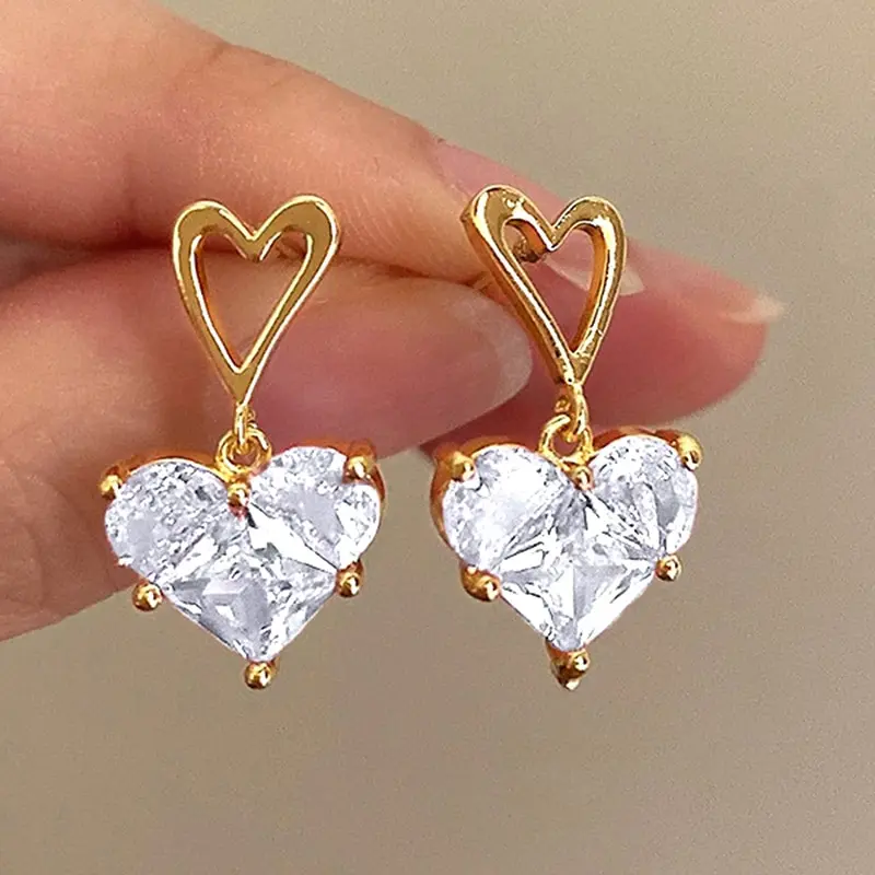 Se51a8e82a9cd4639a594f65e8d1b5d9eA 3pcs Trendy Y2k Heart-shaped Zircon Pink Crystal Pendant Earrings Necklaces Set for Women Heart Elegant Exquisite Party Jewelry Mallzona