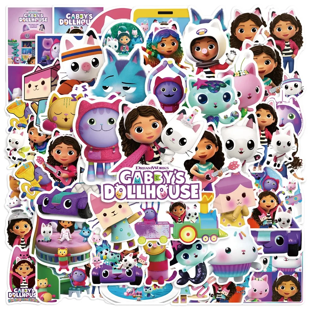 50Pcs Gabby Dollhouses Cartoon Cute Stickers Bambini Anime Stampa Decalcomania Impermeabile Kid Kawaii Paster Sticker Regalo Giocattolo Classico