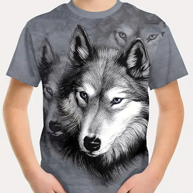 T-shirt à Manches Courtes pour Enfant Garçon et Fille, Streetwear Cool, Col Rond, Imprimé Loup 3D, Vêtements d'Été 1