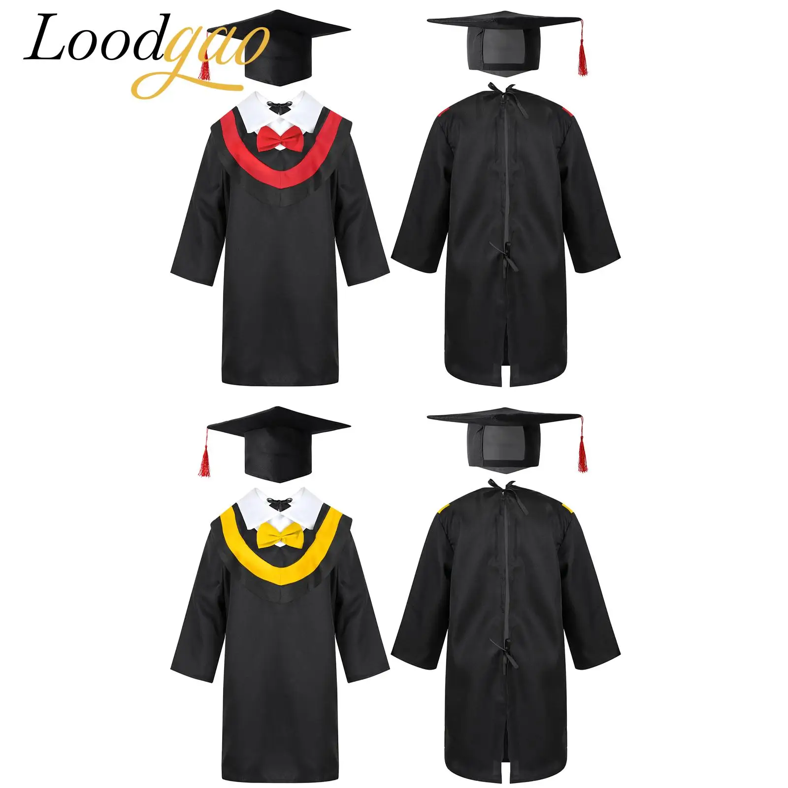 Robe de remise de diplôme pour garçons et filles, Costumes de baccalauréat pour enfants étudiants, uniformes d'école primaire, robe avec bonnet à pompon pour Costume de jeu de rôle