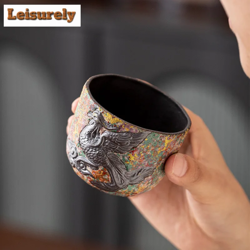 150ml Rock Painting Time Dragon And Phoenix Teacup Traditional Tea Bowl Water Jug Tea-tasting Fragrance Cup Chazhan Master Cups