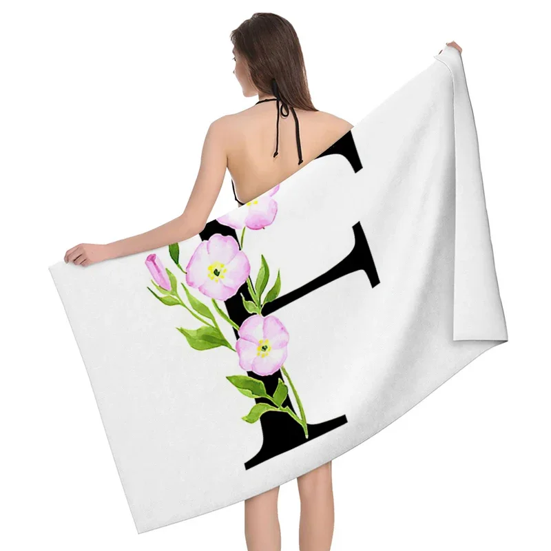 1pc Flower wreath letter pattern Pattern Beach Towel,Ultra-Fine Fiber Beach Blanket,Highly Absorbent Bath Towel,Suitable 5