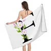 1pc Flower wreath letter pattern Pattern Beach Towel,Ultra-Fine Fiber Beach Blanket,Highly Absorbent Bath Towel,Suitable 5