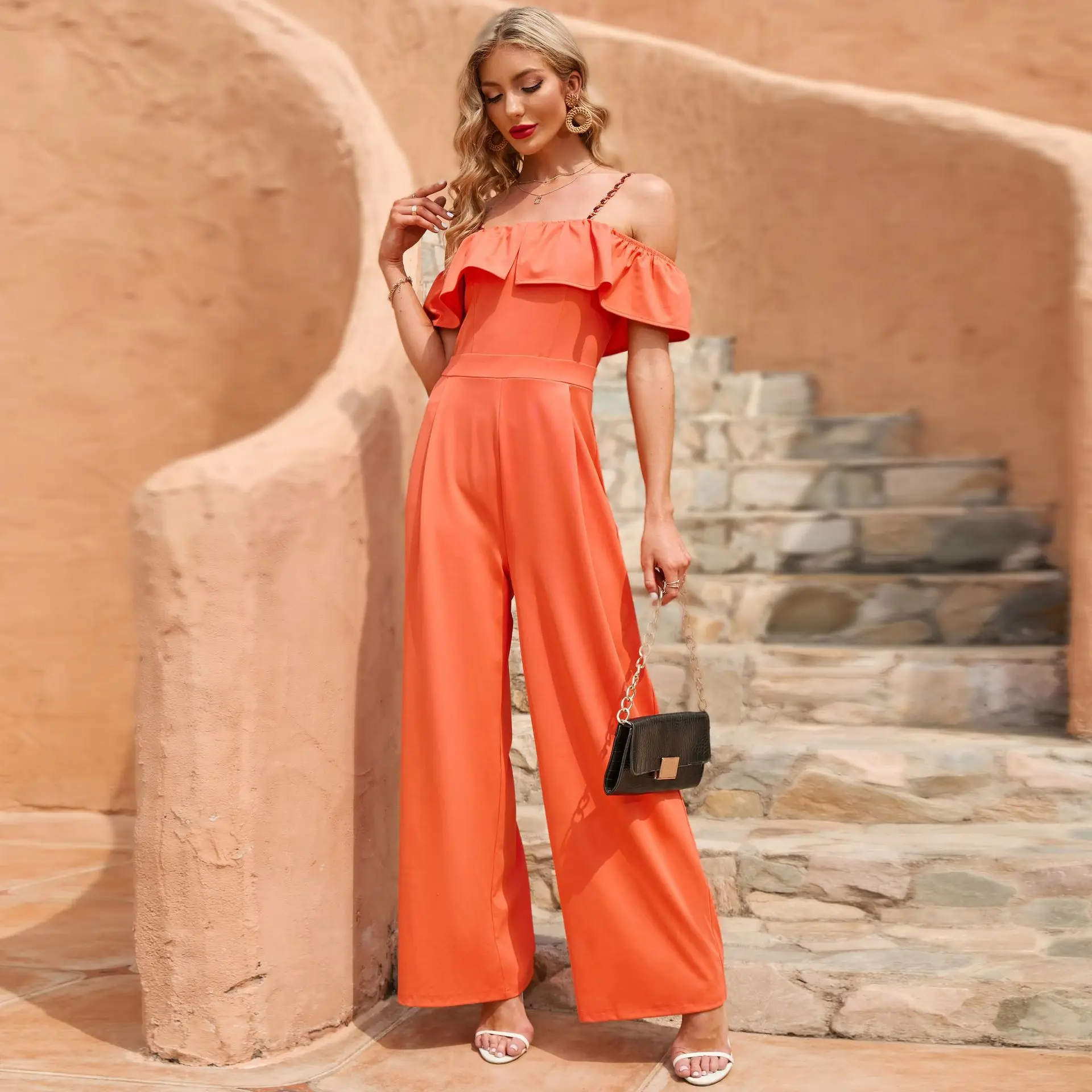 BKLD 2023 Spring Summer New Clothes For Women Loose Wide Leg Pant One Pieces Off Shoulder Jumpsuit Solid Color Night Club Outfit