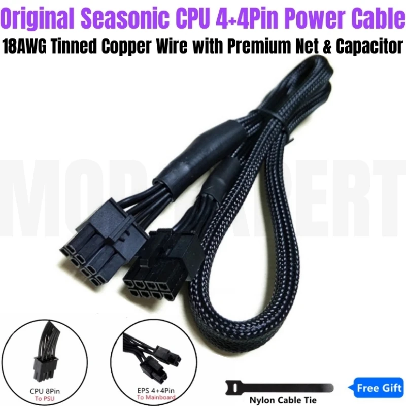 

Original Seasonic Fonte PSU 8Pin to 4+4Pin CPU Modular Power Cable EPS12V 18AWG Net for PRIME Titanium 1000W, 850W, 750W, 650W