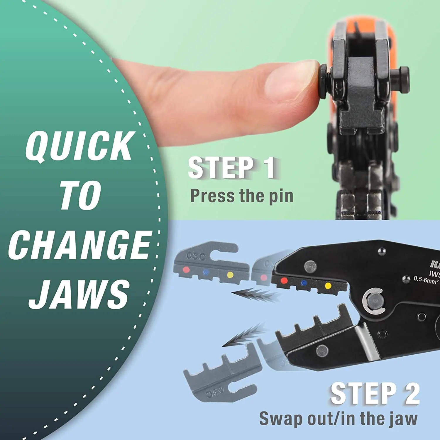 IWISS KIT-0535 Hand Crimping Tools Set 8PCS Quick Replace Jaws Connectors Wire Stripper Pliers Cutter for Non-Insulated Ferrules 3