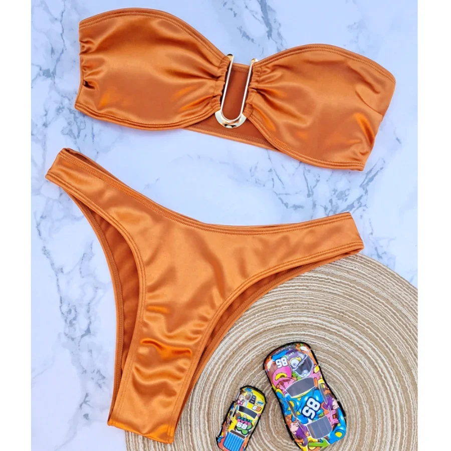 

2024 New Bandeau Bikini Set Off Shoulder Two-piece Swimwear Bathing Suit Strapless Women's Swimsuit Biquini