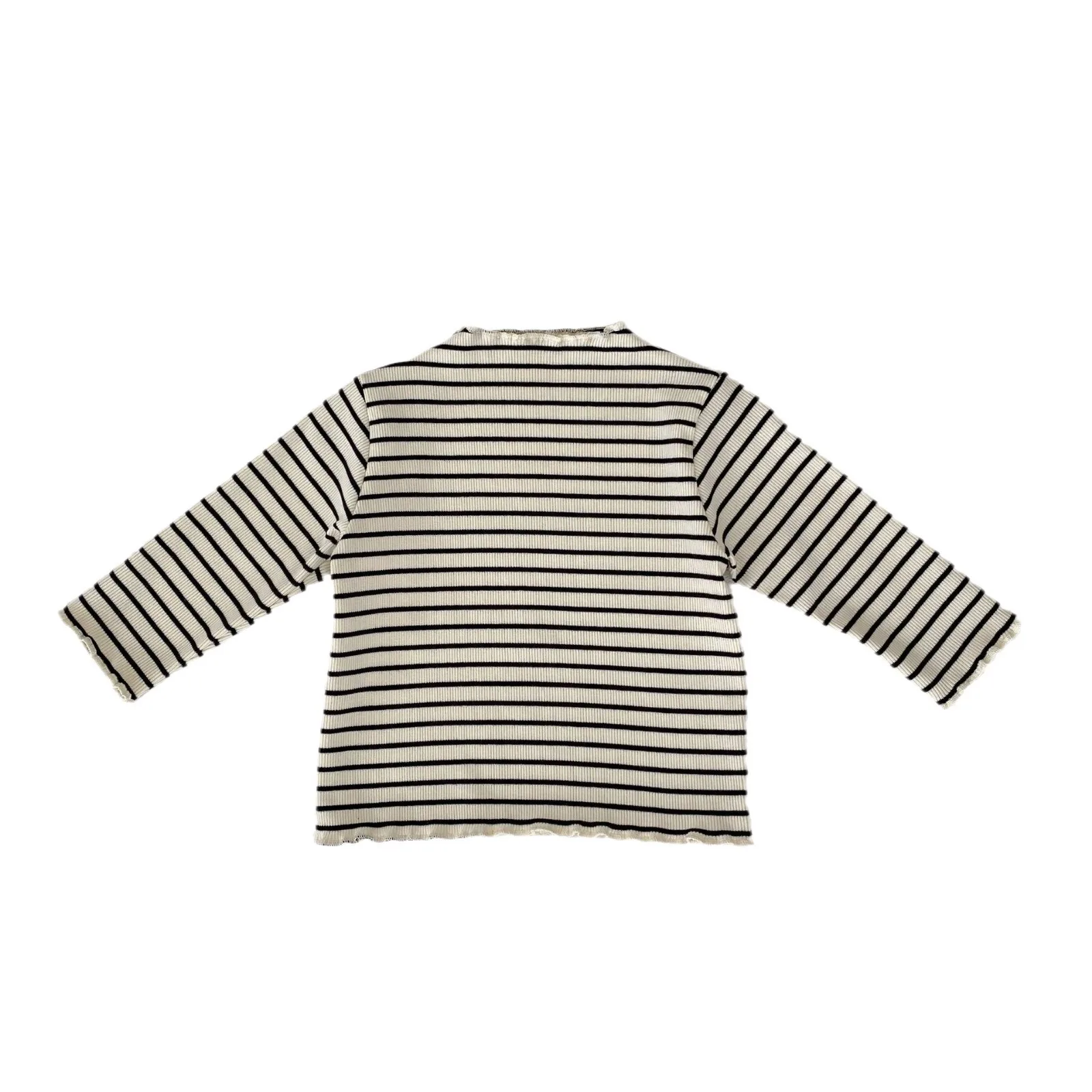 2023 New Baby Long Sleeve T Shirt Boys Girls Cotton Casual Tees Infant Ruffled Versatile Tops Kids Floral Striped Bottoming Tops
