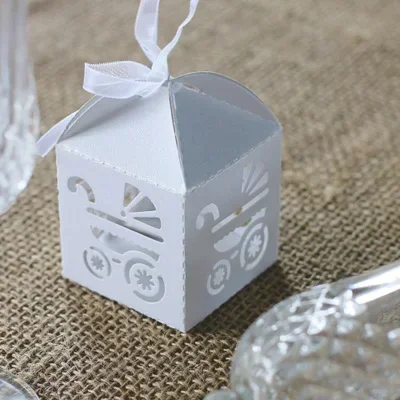 Scatola Di Favore Per Carrozzina Tagliata Al Laser Da 10 Pezzi Bomboniere Scatole Di Caramelle Regalo Baby Shower Decorazione Per Feste