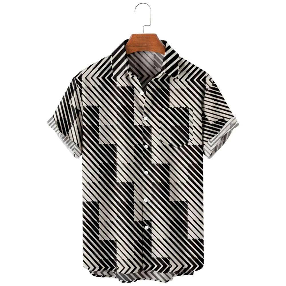 

2022 new men's casual breathable short sleeve top fashion Lapel men's shirt Hawaii with beach lattice