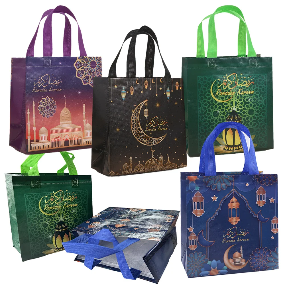 

16PCS Ramadan Mubarak Reusable Gift Bag Treat Bag with Handles Non Woven Ramadan Bag Gift Wrapping Ramadan Kareem Party Supplies