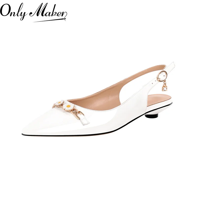 

Onlymaker Women White Patent Leather Pointed Toe Slingback Sandals Big Size Ankle Strap Party Dress Shoes