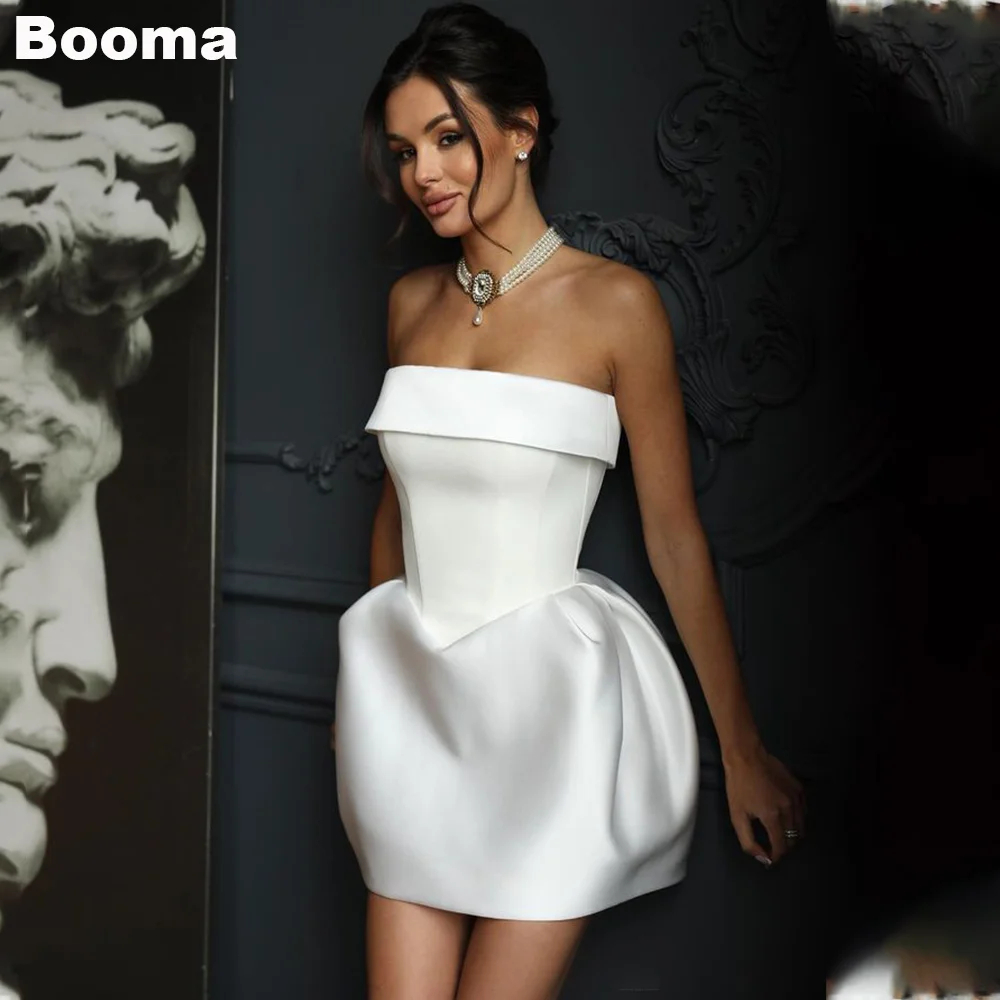 

Booma Simple A-Line Mini Brides Party Dresses for Women Strapless Short Wedding Dress Ball Gowns Cocktail Gowns vestido de novia