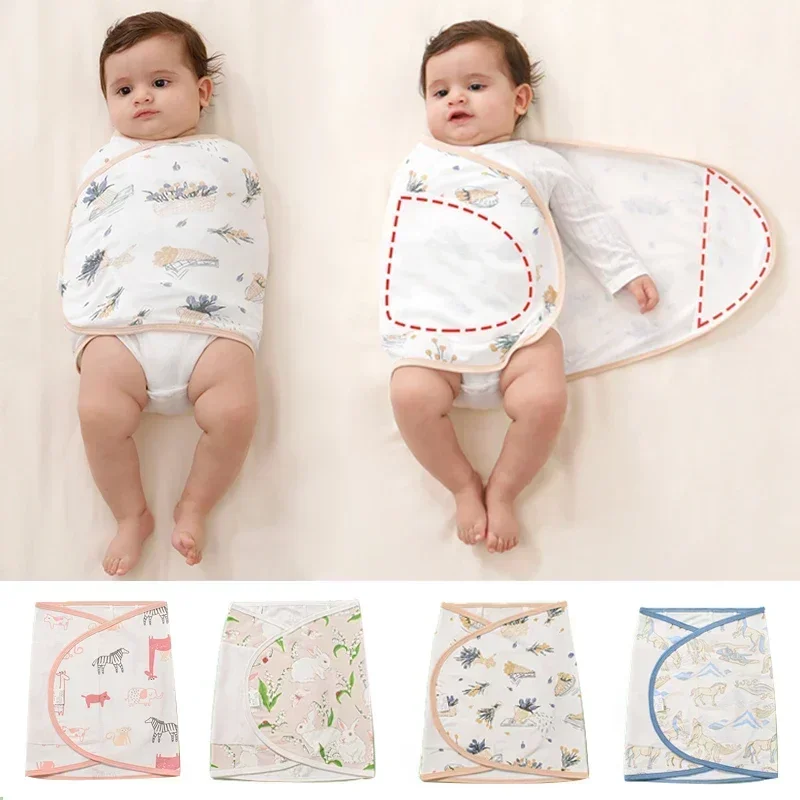 0-6 Month Cotton Baby Swaddle Wrap Anti Startle Swaddling Blanket Muslin Baby Sleeping Blanket Wrap for New Born Thin Summer 1