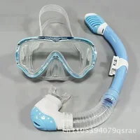 Children's Anti-Fog Snorkeling Diving Glasses Silicone Mouthpiece Swimming Mask with Breathing Tube Goggles for Kids Light Blue