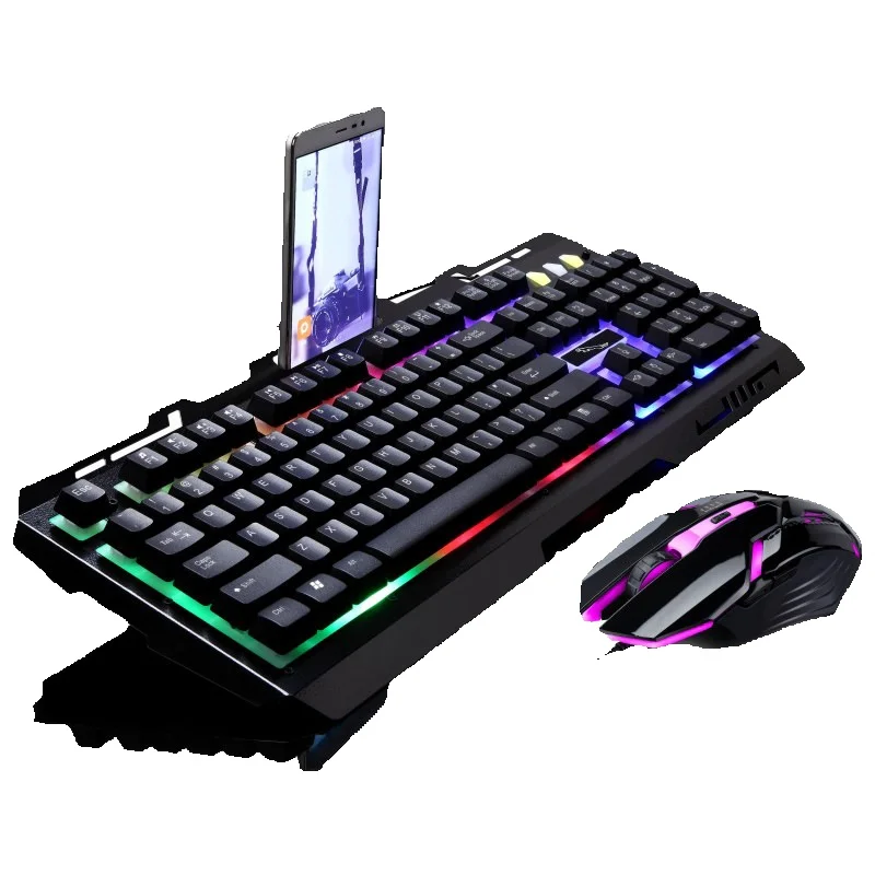 Chasing Light Leopard G700 kabelgebundenes USB-Internetcafé-Set aus Metall, Laptopständer, Spieletastatur und -maus_voghion.com