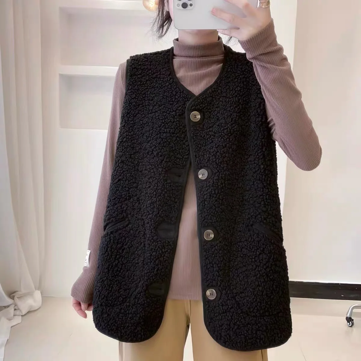 Women Vintage Fleece Waistcoat Autumn Winter Vest