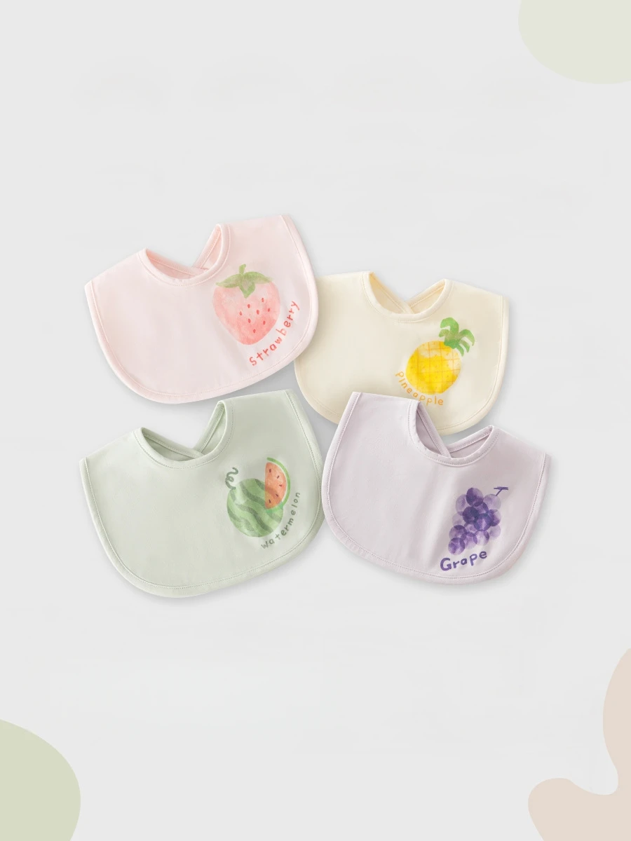 새로운 봄  턱받이 귀여운 과일 프린트 이중 레이어 면 턱받이  침 흡수 타월 ..