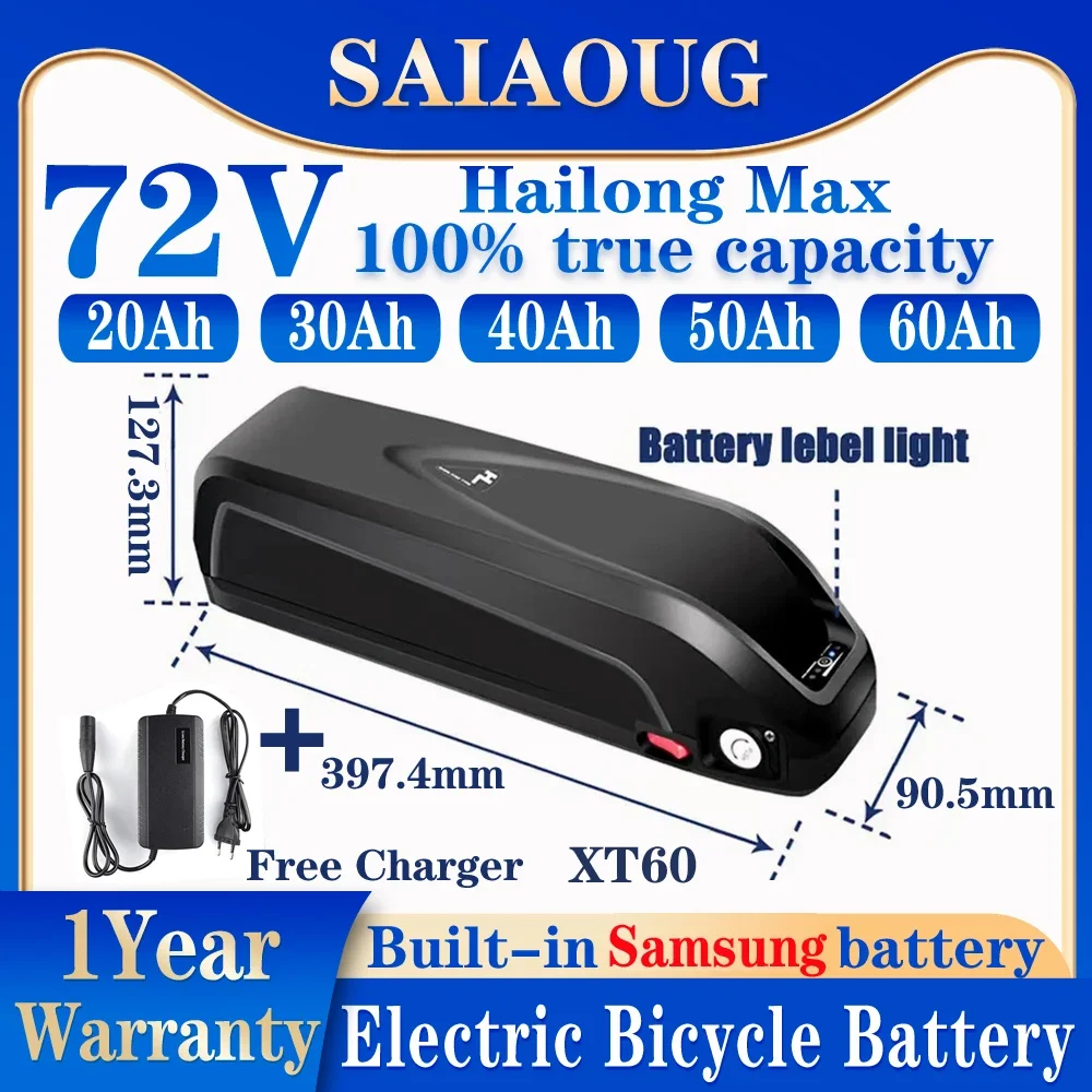 

72v 2500w 40ah 50ah 60ah 72v 30ah 72Volt Lithium Battery Hailong Max 72v Electric Bicycle Conversion Kit 60v 72v 1000w Batterie