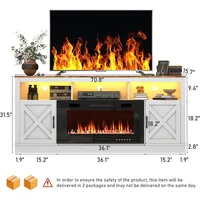 Farmhouse Fireplace TV Stand for 70/75/80 Inch TV, 32”Tall Entertainment Center w/ 36”Electric Fireplace & LED Light 2
