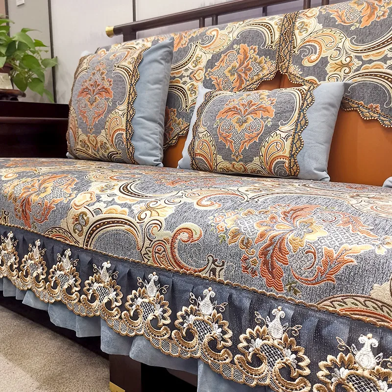 European Embroidery Sofa Cover Non-slip Chenille Couch Slipcover Home Decor Four Season Universal Sofa Covers Cushion Protector 2