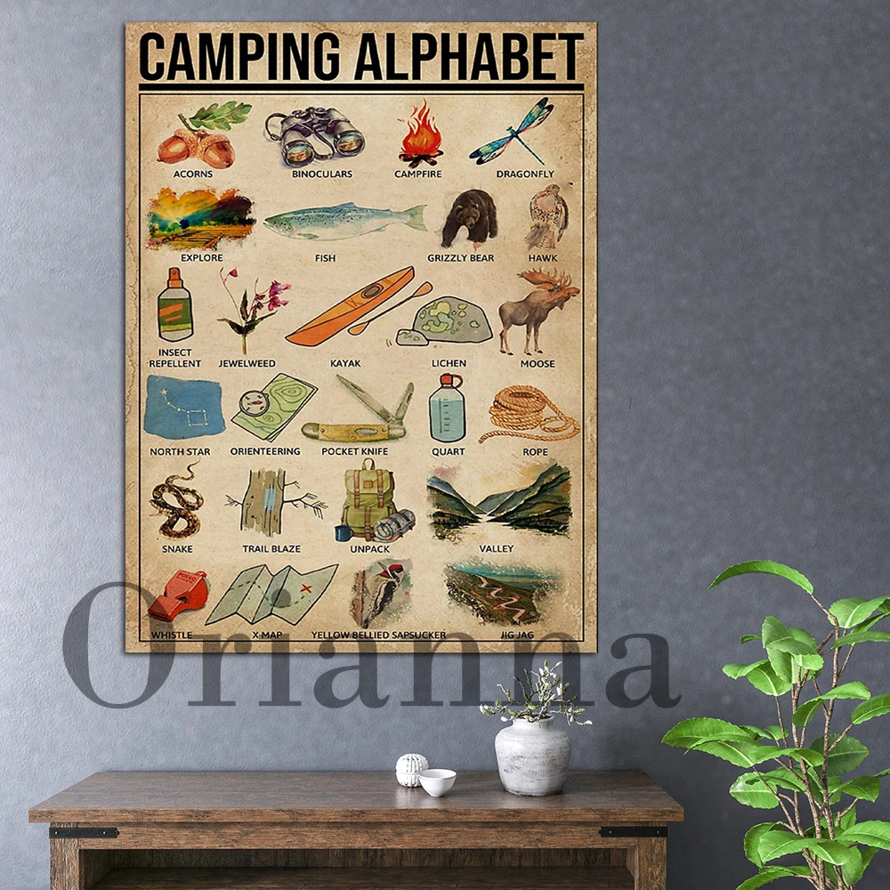 

Camping Knowledge Alphabet Vintage Wall Art Prints Posters Nordic Modern Home Living Room Corridor Decor Painting Camper Gifts