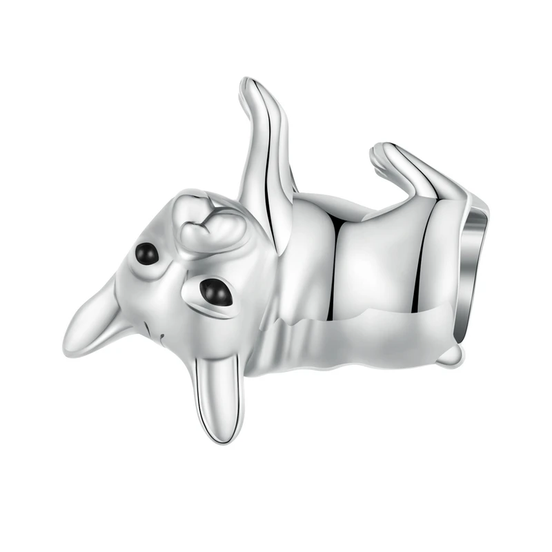 Charm Bulldog Francese In Argento 925 Per Bracciale - Ciondolo Metallo Con Foro 4,5 Mm - Gioiello Moda Donna Bijoux Blu
