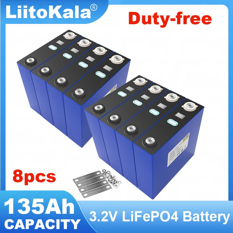 

8pcs LiitoKala 3.2v 135Ah Lifepo4 lithium iron phosphate Rechargeable Battery DIY 12v 24v 36v cycle package RV Camping TAX FREE